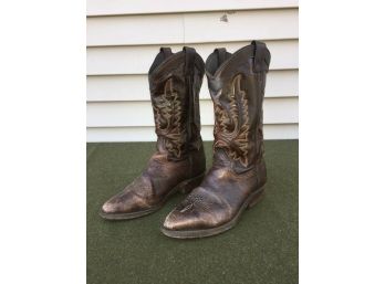 Vintage Mens Size 7 1/2M Abilene Brown Leather Cowboy Boots. Stitched Toes And Uppers. Made In U.S.A.