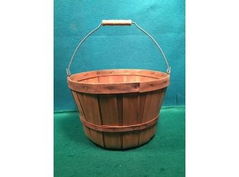 Antique Staved Wooden Apple Basket With Bail Handle. Beautiful Condition Patina.