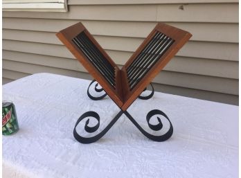 Maple Wood And Iron Magazine Rack. 15 3/4' Wide X 15' Tall X 13 1/2' Front To Back. Excellent Condition.