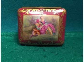 Antique FBS Porcelain Hand Painted By RITA Hinged Trinket Or Dresser Box. Made In France.