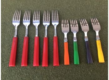 Vintage Group Of 9 Bakelite? Handled Forks.