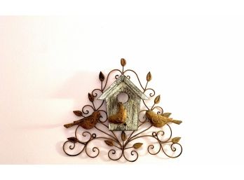Wood And Metal Birds And Birdhouse Wall Decor