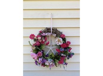 Grapevine Wreath With Pink And Purple Artificial Flowers