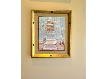 Pair Of Bathroom Themed Gold Framed Prints -Signed Cynthia Coulter