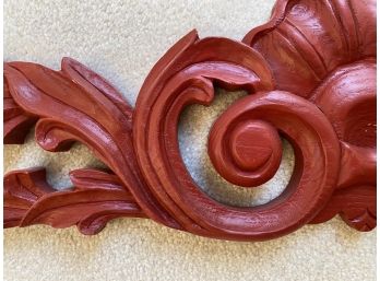 Solid Oak Painted Red Scroll Finial - Architectural Decor Element