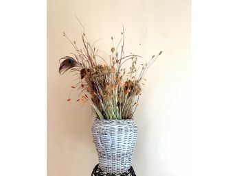 White Wicker Vessel With Natural Dried Wild Flower
