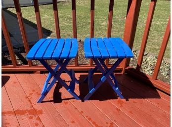 Pair - Blue Plastic Collapsible Beachy Side Tables