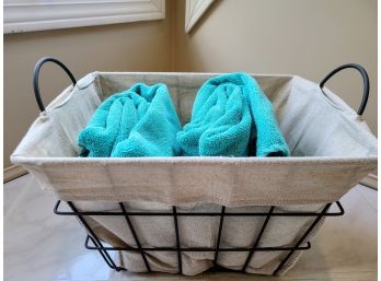 Metal Basket With Turquoise Towels