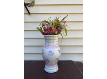 Ceramic Vessel Shaped Vase With Silk Flowers