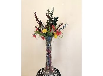 Tall Crystal Vase With Beautiful Silk Bouquet