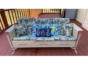 Vintage Aluminum Spring Seat Glider With Padded & Upholstered Cushions & Accent Pillows With Cover