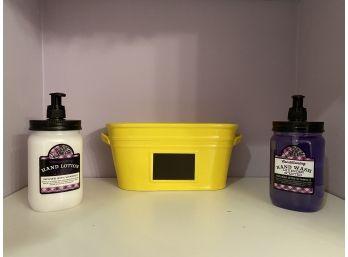 Lavendar Handwash And Lotion In Small Yellow Tin Tub