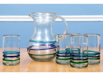 Hand-blown Mexican Recycled Glass Pitcher & Cups