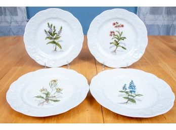 Four White Botanical Dansk Luncheon Plates