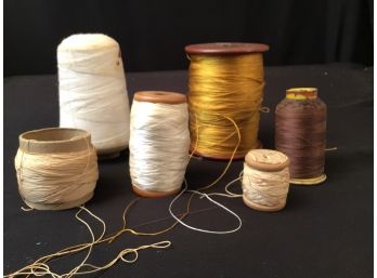 Collection Of Vintage Spools With Thread Including A Large Mill Spool
