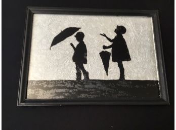 Vintage Silhouettes On Foil Background Framed