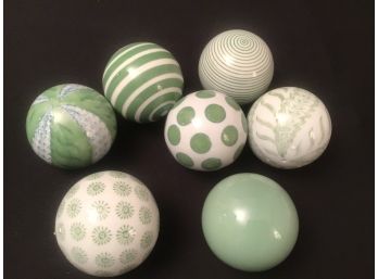 Set Of 7 Decorative Green Ceramic Orbs Balls