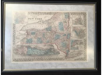 Antique 1876 New York State Map Matted & Framed S. Augustus Mitchell
