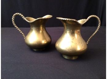 Pair Brass Pitchers Twisted Rope Handle Great Display Pieces!