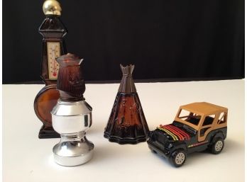 Lot Of 4 Avon Mens Figural Bottles Jeep Teepee Vintage Contents More