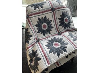 Hand Made  Red/white/blue Flower Quilt - Beautiful!