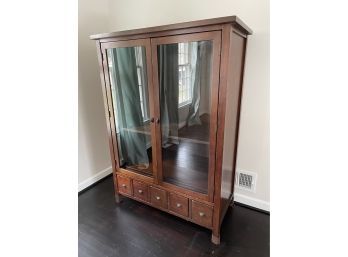 Pottery Barn Glass Front Hutch With 5 Bottom Drawers
