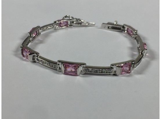 Fabulous Brand New Sterling Silver / 925 & Pink Tourmaline Bracelet - Beautiful Piece - New !