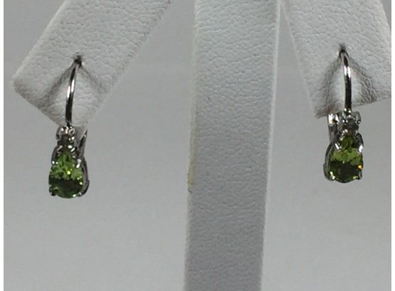 Beautiful Sterling Silver / 925 Earrings With Peridot & White Sapphires - Very Nice Pair - Nice Quality