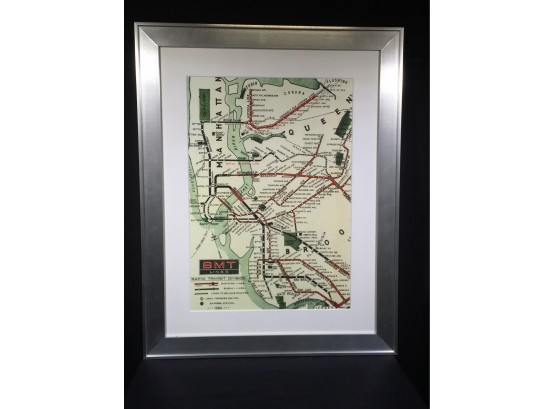 Fantastic Large Print Of 1925 BROOKLYN / NEW YORK Subway / Rapid Transit Service Map - Framing Alone Was $375