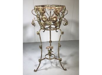 Incredible Vintage Tole Painted Plant Stand - Beautiful Rusty / Paint Finish - AMAZING PIECE  !