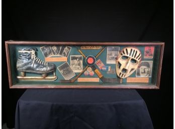 Awesome Hockey Memorabilia Shadow Box - All Vintage Style Items - Very Well Done - GREAT FOR HOCKEY FAN !