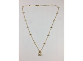 Fabulous Sterling Silver / 925 With 14kt Gold  Overlay Necklace & Padlock Pendant - With Pave White Zircons