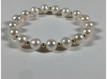 Wonderful Freshwater Pearl Bracelet With Alternating 14k Gold Beads - Brand New - FANTASTIC PIECE !