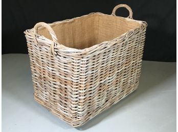 Great LARGE Rolling Wicker Basket With Removable Lining VERY Well Made - Many Uses - Nice Cart