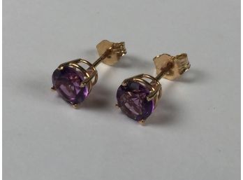 Fabulous All 14kt Gold Earrings With Amethysts Deep Colored Stones - VERY Pretty Pair