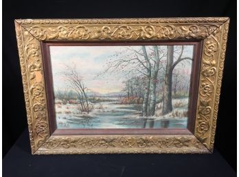 Fantastic Antique Oil On Canvas - 1890's - 1900's -  Signed P. MILLS- Very Pretty Painting - Very Serene