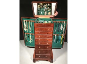 Incredible Mahogany Jewelry Box With THOUSANDS Of Pieces Of Estate Jewelry - Unsorted - BUY IN BULK  ! WOW !