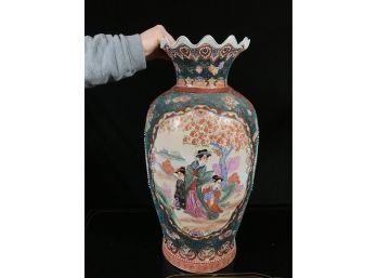 HUGE Japanese Vase - All Hand Painted With Moriage - Great Colors - Very Pretty Piece - OVER TWO FEET TALL