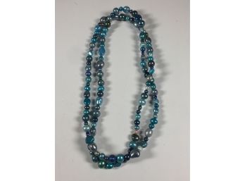 Beautiful Freshwater Pearl Necklace  32' - Pearls Dyed Blue - Every Pearl Is Unique AMAZING !