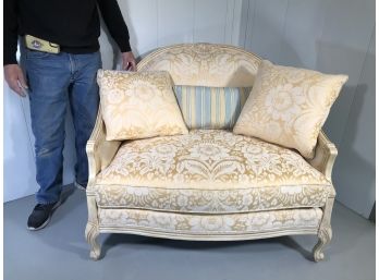 Incredible Beautifully Oversized French Style Settee - Lovely Carvings & Upholstery - Very Deep / Raked Back