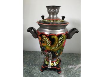 Wonderful All Hand Painted Samovar In Typical Russian Color Palette  Complete With European Plug