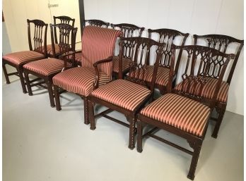 Fabulous Vintage Set Of Ten (10) Carved Mahogany Dining Chairs - Unusual Carvings - REALLY GREAT CHAIRS !