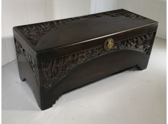 Absolutely FANTASTIC Antique Chinese Carved Trunk - Carved Camphor Wood - Beautiful With Makers Label - WOW !