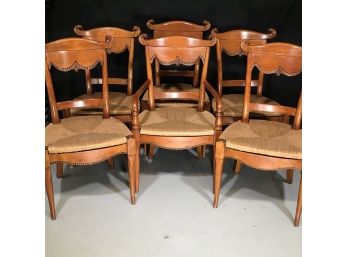 Fabulous Set Of Six (6) French Style Carved Chairs With Birds Heads - Rush Seats - Paid $475 Arm / $425 Side