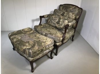 Fantastic Oversized French Style Chair And Ottoman - Simple Carvings - Very Good Condition - NICE !