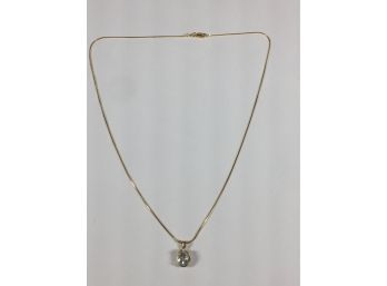 Lovely 14kt  Gold & Aquamarine Pendant On 18' Gold Over Sterling Silver Necklace - Beautiful Piece