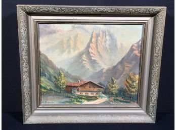 Lovely Antique Oil On Canvas By Listed Artist  A. Ploch - Beautiful Mountain Scene - Very Nice Painting