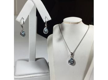 Fabulous Sterling Silver / 925 & Aquamarine Earrings & 16' Necklace Set - Very Pretty Pieces