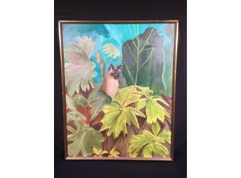 Retro Painting Of Siamese Cat - SO ODD & FUNKY It Almost Cool - In Original Frame  - Signed & Dated