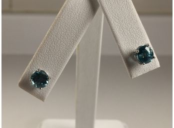 Very Pretty Pair Sterling Silver / 925 DEEP Blue Aquamarine Earrings - VERY Pretty Pair